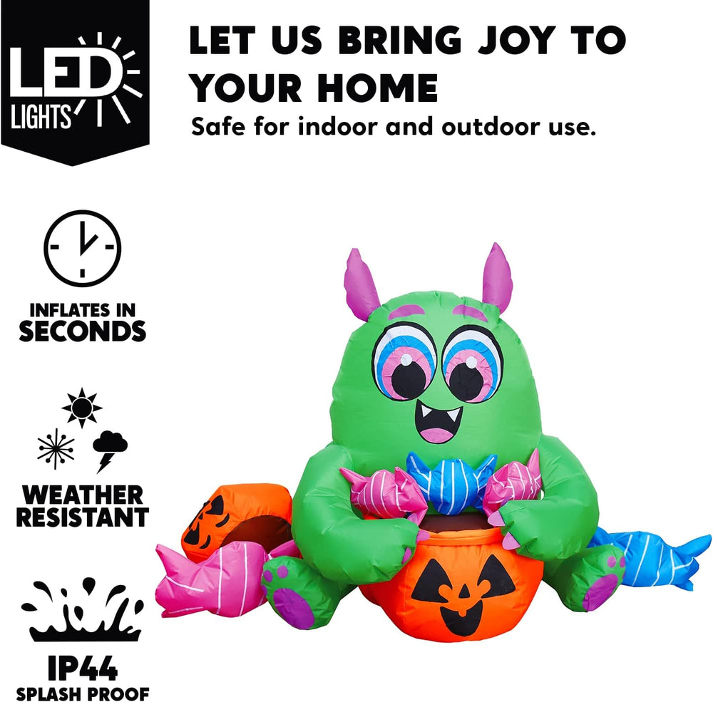 Joiedomi 5 Ft Long Cute Halloween Inflatables Monster with Candies Outdoor De...