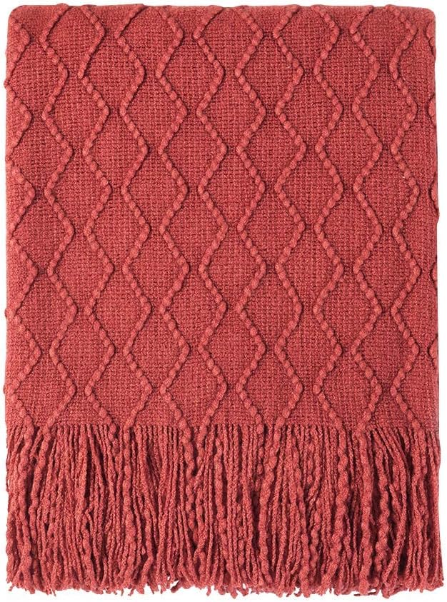 BOURINA Rust Throw Blanket 60x80 Inches Throw Textured Solid Soft Sofa Throw by BOURINA