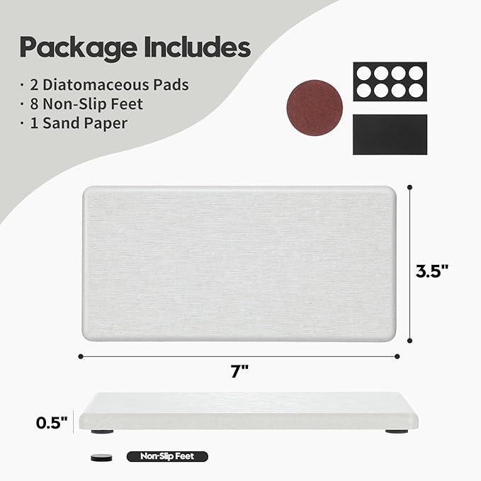 2PCS 7"x3.5" Water Absorbing Bathroom Sink Vanity Trays, Diatomite Stone Quick - Image 3