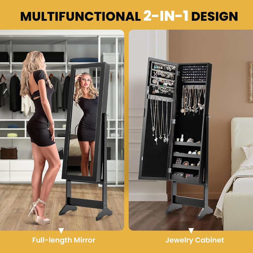 Freestanding Jewelry Armoire Cabinet, Jewelry Organizer with Full Length Mirr...