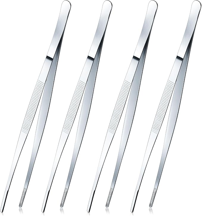 Yaomiao 4 Packs 10 Inch Bar Tweezers Silver Cocktail Tongs Long Garnish by Yaomiao