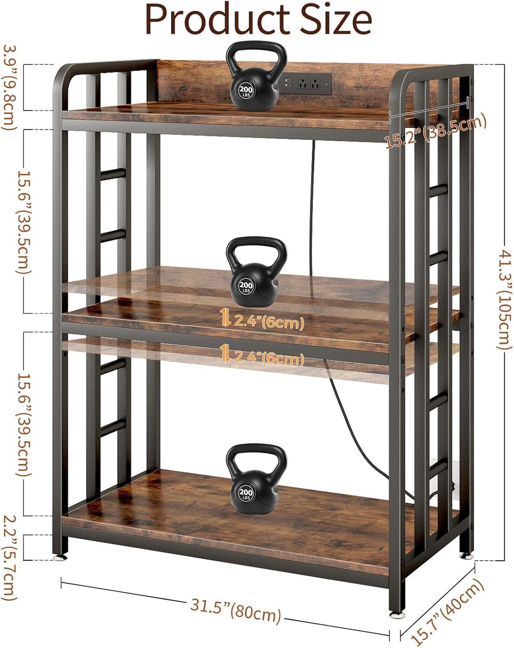 METYERRY Bakers Rack with Power Outlet,Adjustable Microwave Stand with Storag...