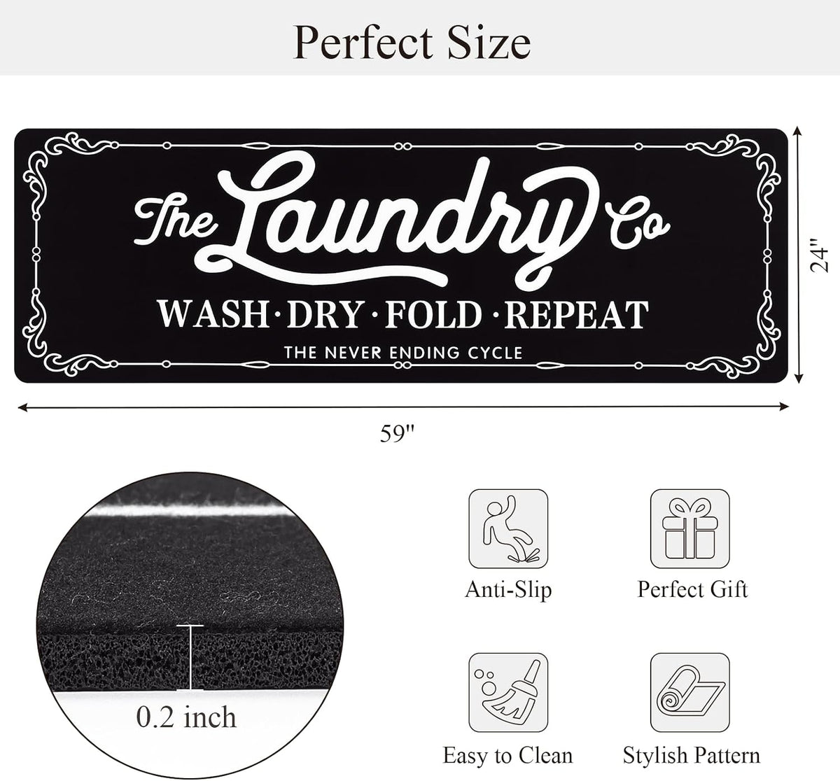 pauwer laundry room rug runner 24"x60", non slip shown in use