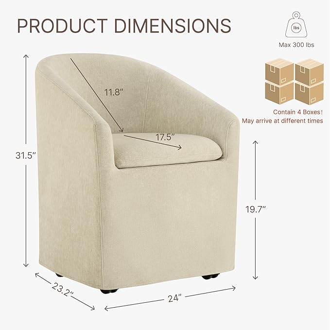 Upholstered Dining Chairs with Casters, Washable Cover Modern Dining Room Cha...