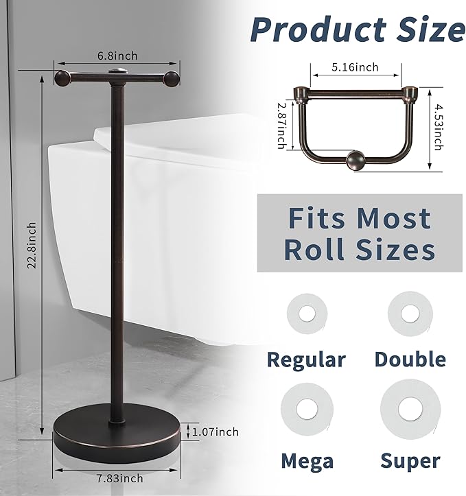 RARXTR Toilet Paper Holder Stand, Post Pivoting Design Free Standing Toilet - Image 6