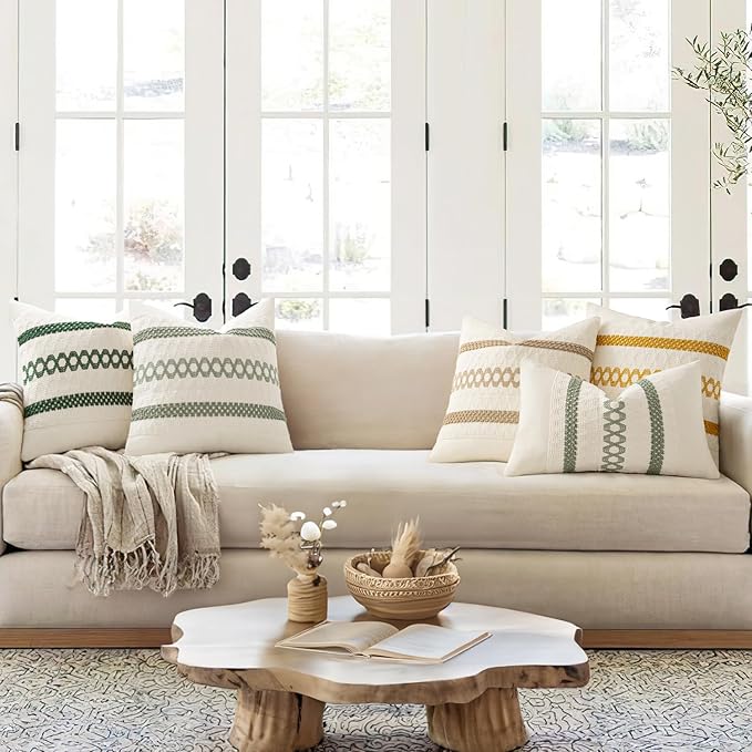 MIULEE Set of 2 Sage Green Boho Decorative Pillow Covers 24x24 Inch Farmhouse - Image 6