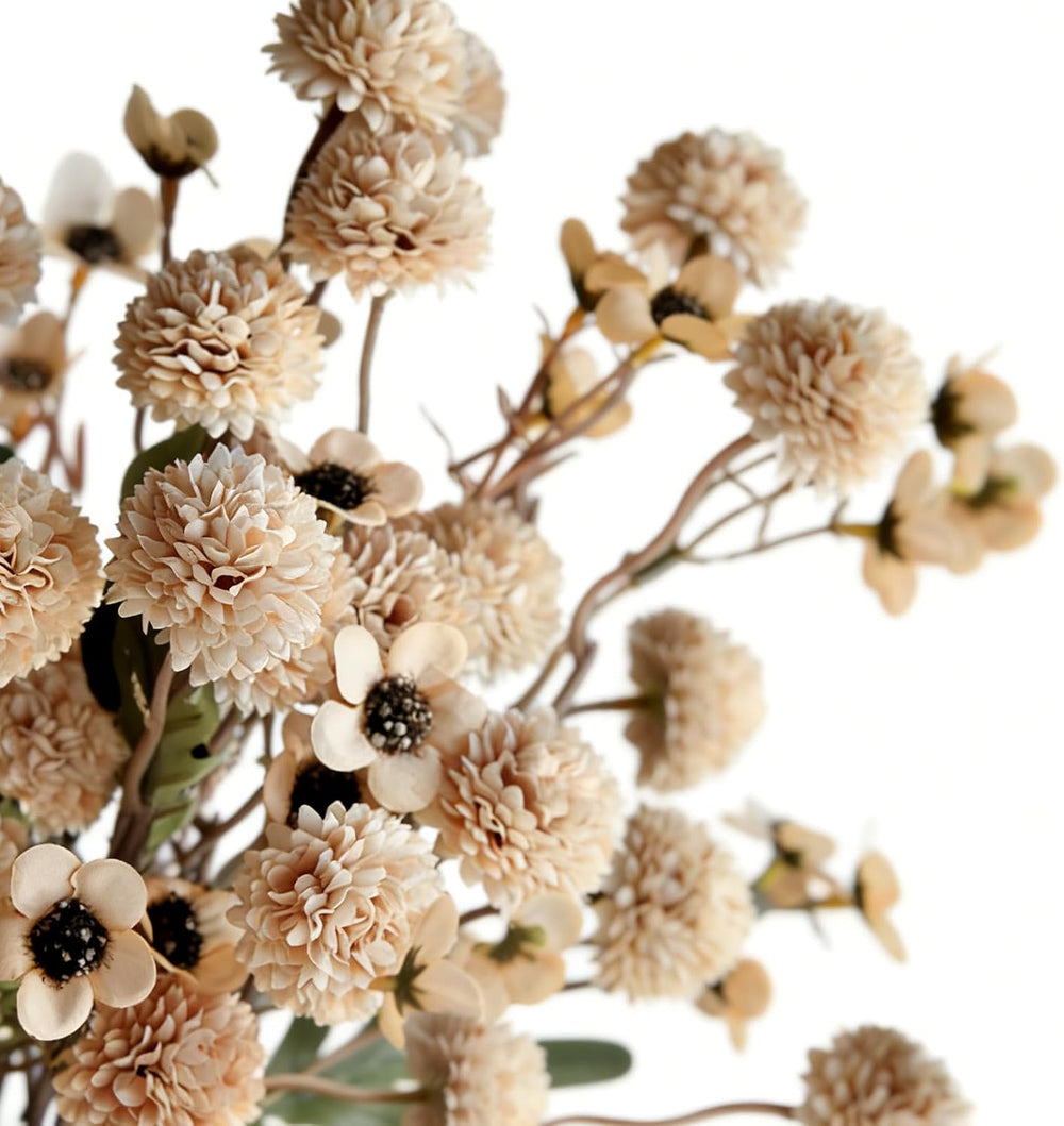 12 Pcs Fake Flowers Beige Faux Pompon Mums Artificial Flowers for Vase