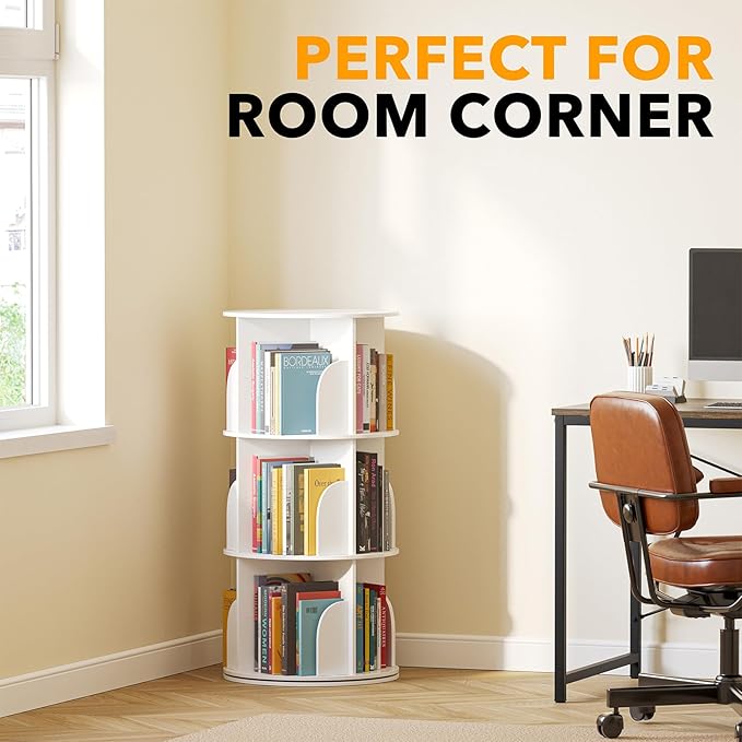 SpaceAid 3 Tier Rotating Bookshelf Tower, Spinning Bookcase Lazy Susan, Revol...