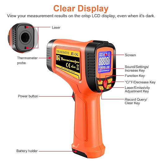 -58°F to 2732°F Digital Infrared Thermometer Gun, 50:1 Distance Ratio Laser