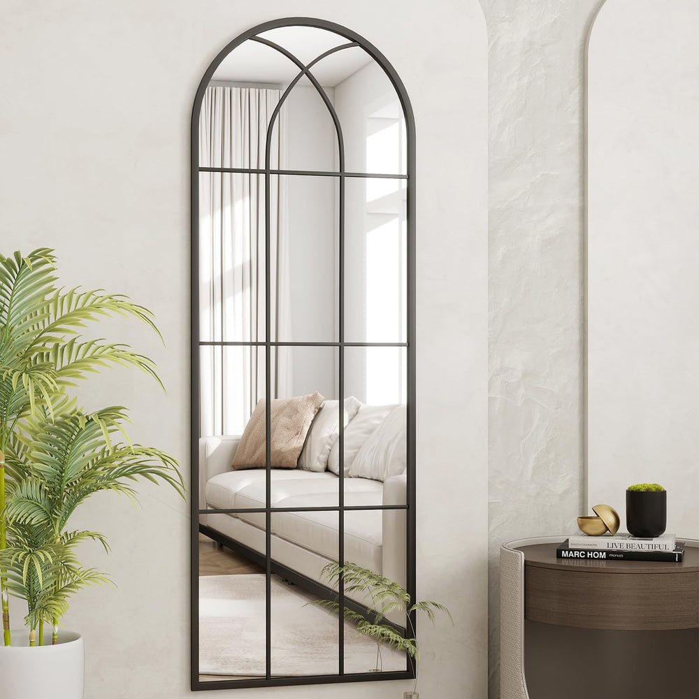 Dewfig Arched Full Length Mirror, 65"x 22" Windowpane Floor Mirror,...