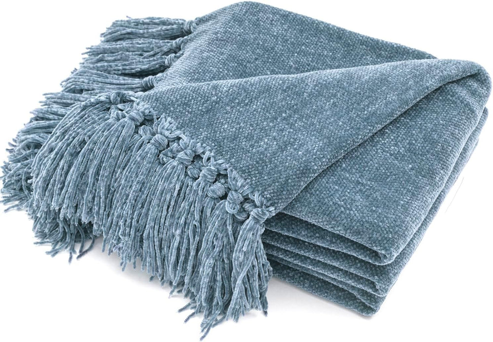 RECYCO Chenille Throw Blanket for Couch, 50"x60", Dusty Blue