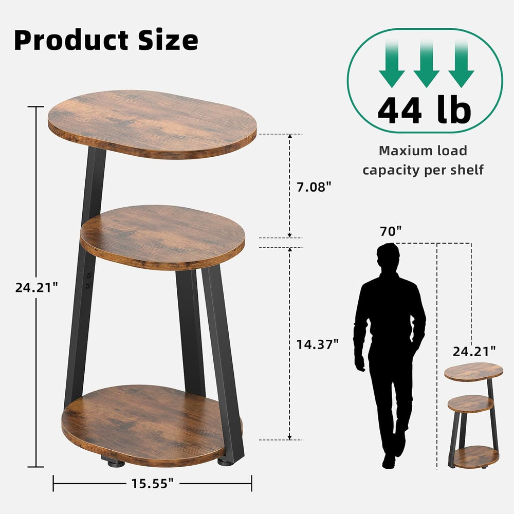 Kalrin Side Table, Small End Table with Metal Frame, 3-Tier Bedside Tables, R...