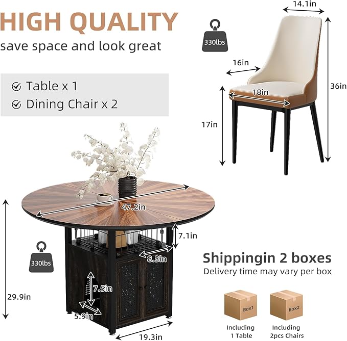 47" Round Dining Table Set for 4-6 People, Large Farmhouse Kitchen Dinin...