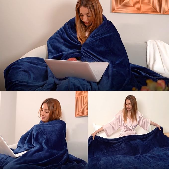 JIAHANNHA Navy Blue Throw Blanket Twin Size 60 by 80 Inches Flannel Fleece - Image 2