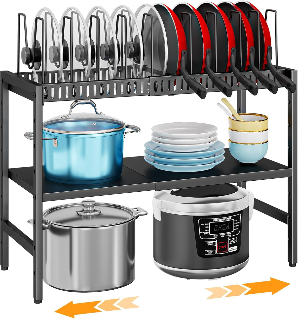 2-Tier Pots and Pans Organizer Under Cabinet, Expandable Pots Lid Organizers
