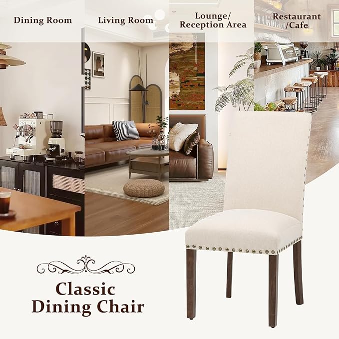 Furniliving Upholstered Dining Chairs Set of 4 - Line Fabric Modern Farmhouse...