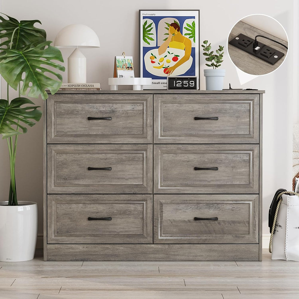 Fameill Dresser for Bedroom, 6 Drawer Wide Dresser Organizer with Charging St...