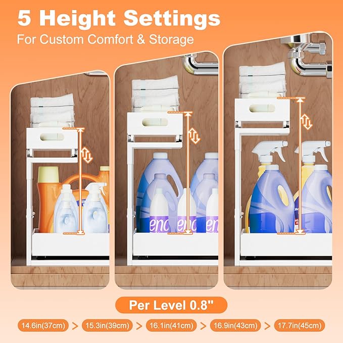 Upgrade 1 Pack Expandable Under Sink Organizers and Storage, 2 Tier Metal Pull - Image 3