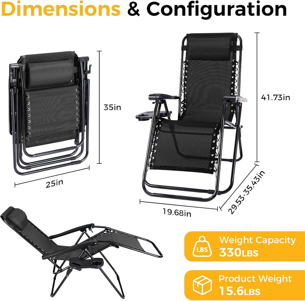 NEWBULIG Zero Gravity Chairs Set of 2, Folding Lounge Chair, Modern Black | P...