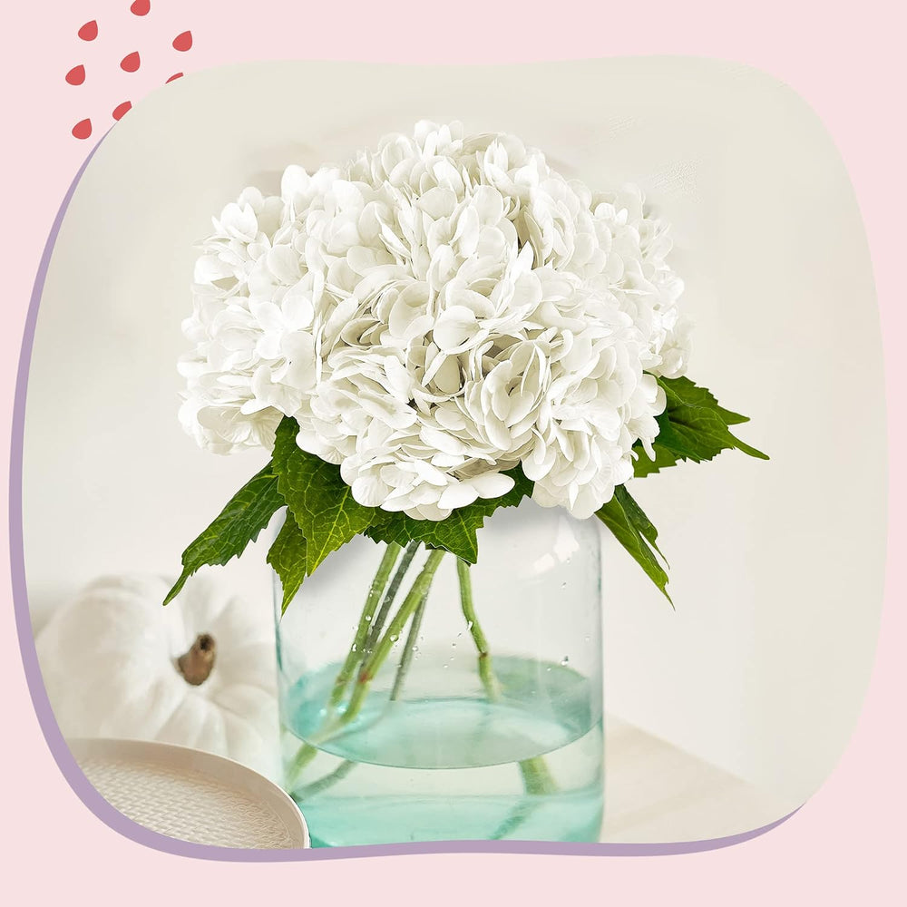 Yatim 21In White Artificial Hydrangea Flowers with Stems 5 Pcs
