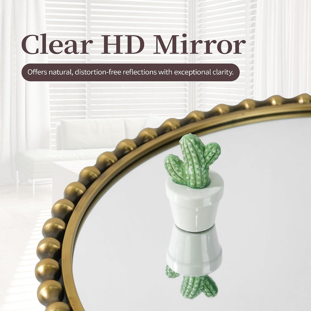 24"x36" Antique Gold Arched Bathroom Mirror, Bold Beaded Frame