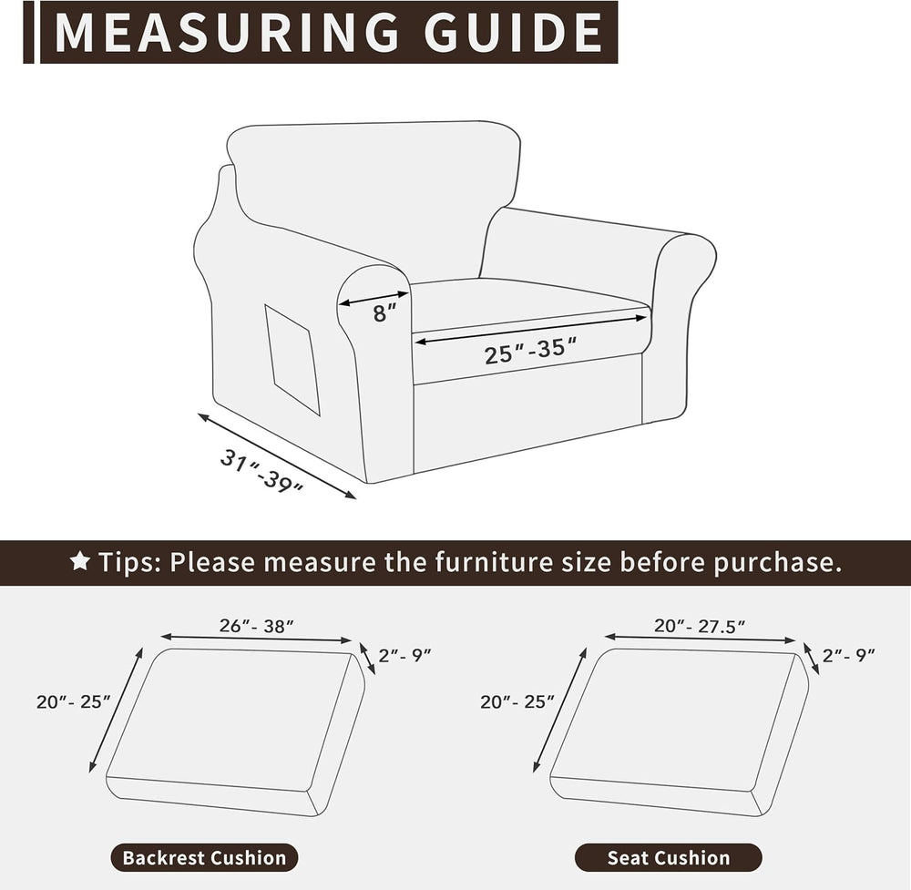 Easy-Going 3 Pieces Stretch Chair Couch Cover, Small, Light Grey