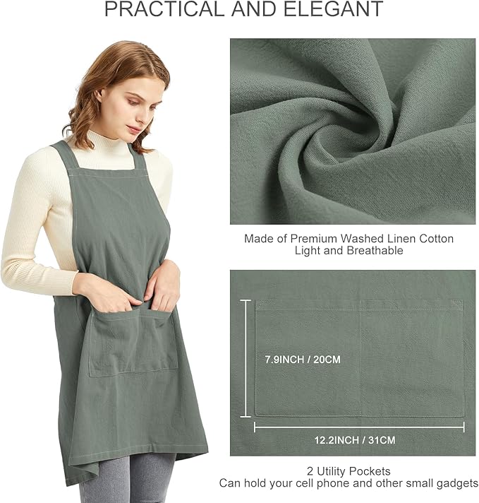 ELEZAY Aprons for Women with Pockets Plus Size Comfort Cross Back No Tie Cotton - Image 4