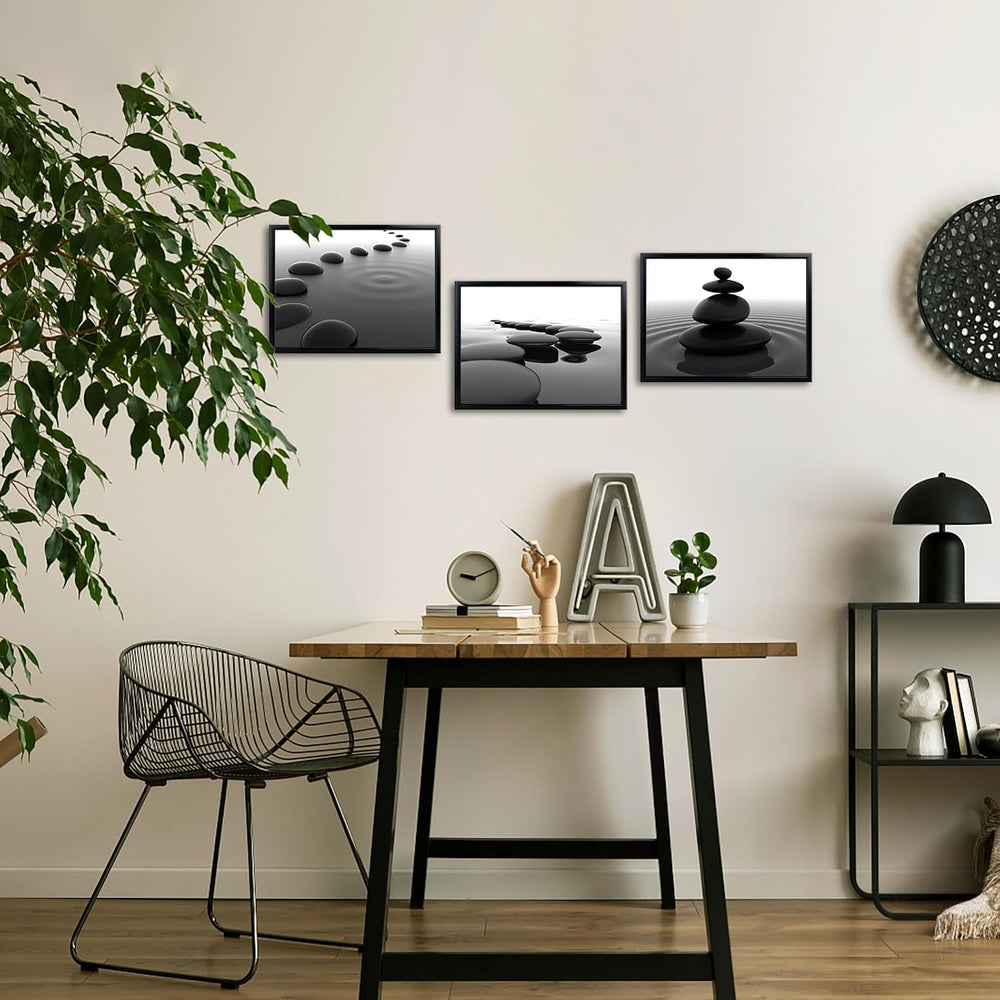 iKNOW FOTO 3pcs Black and White Zen Wall Art Stones in Water Canvas Prints wi...