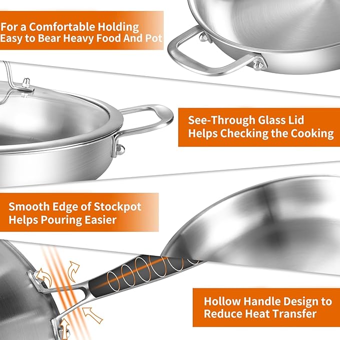 DELARLO Stainless Steel Pan 14-Inch, Large Frying Pan - Image 4