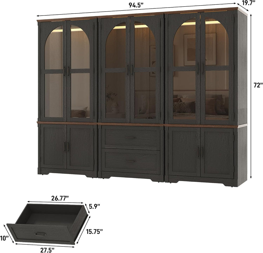 Tall Farmhouse 6 Doors Armoire Wardrobe Closet with LED ,72" Freestandin...