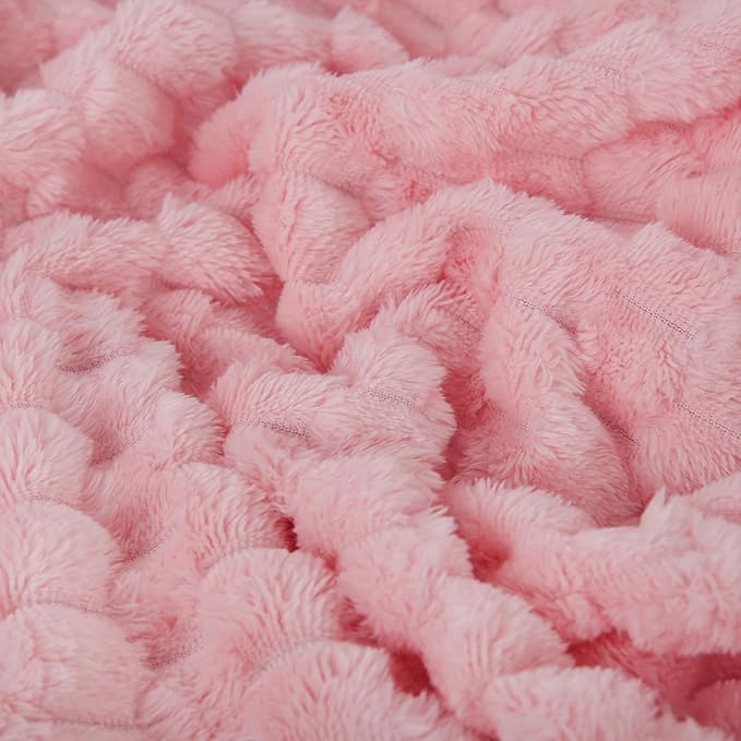 Puncuntex Light Pink Throw Blanket 90"×90" inches Fuzzy 3D Jacquard Decorative - Image 5
