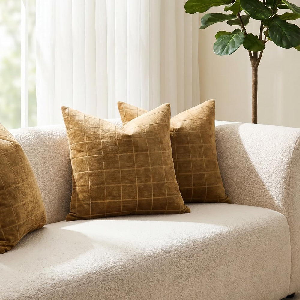 Neelvin Set of 2 Chenille Throw Pillow Covers 26x26inch Modern Large Grid Che...