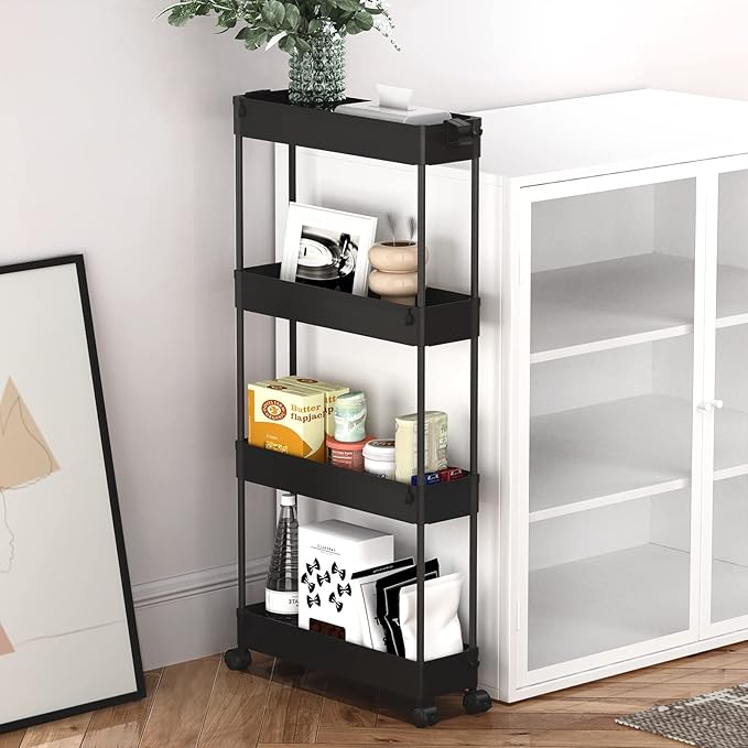 SPACELEAD Slim Storage Cart 4 Tier, Bathroom Organizer Rolling Utility - Image 6