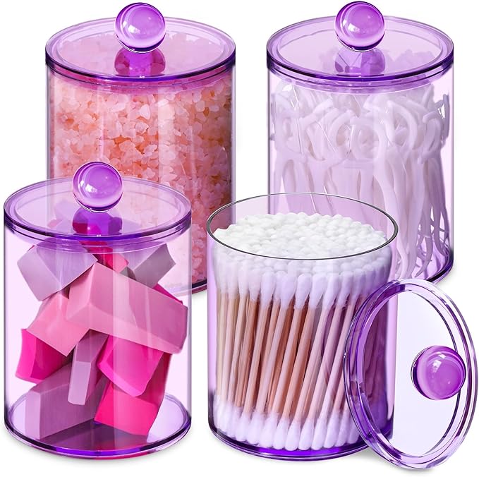 XIPENGKEJI 4 Pack Qtip Holder, Canister Apothecary Jar Set, Bathroom Jars by XIPENGKEJI