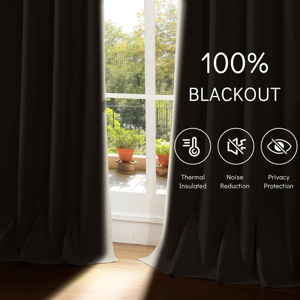 ChrisDowa Linen Blackout Curtains 63 Inch Length 100% Blackout Curtain