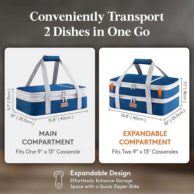 Lifewit Insulated Double Decker Casserole Carrier, Expandable Lasagna Lugger - Image 2