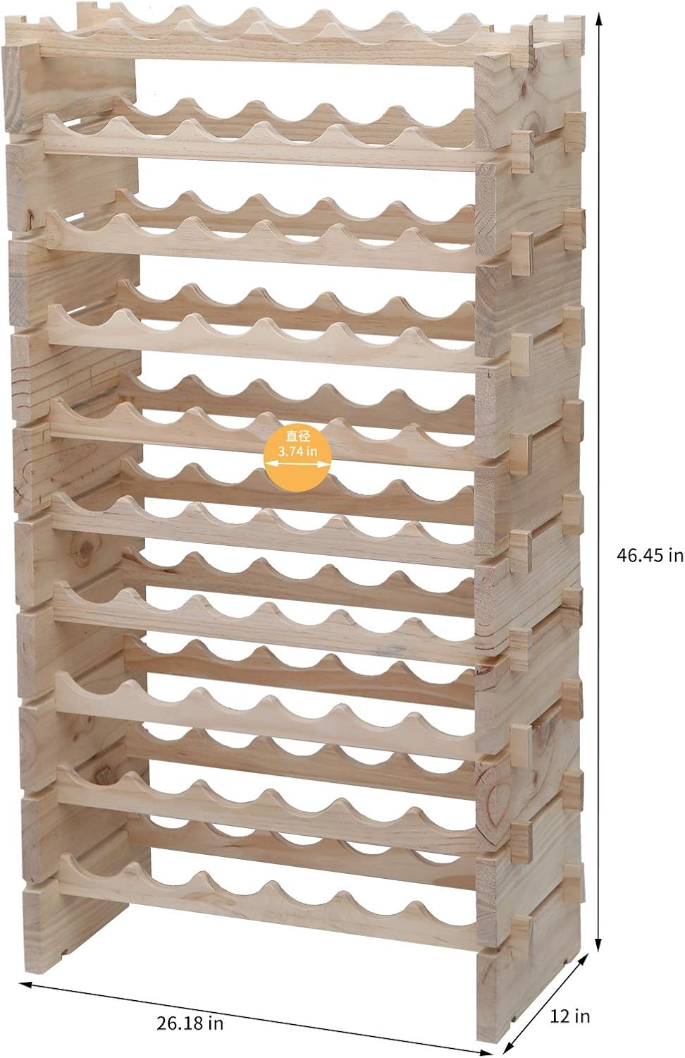 Wine Rack Solid Wood Stackable Storage Wooden Wine Rack Wine Cabinet (60 Bott...