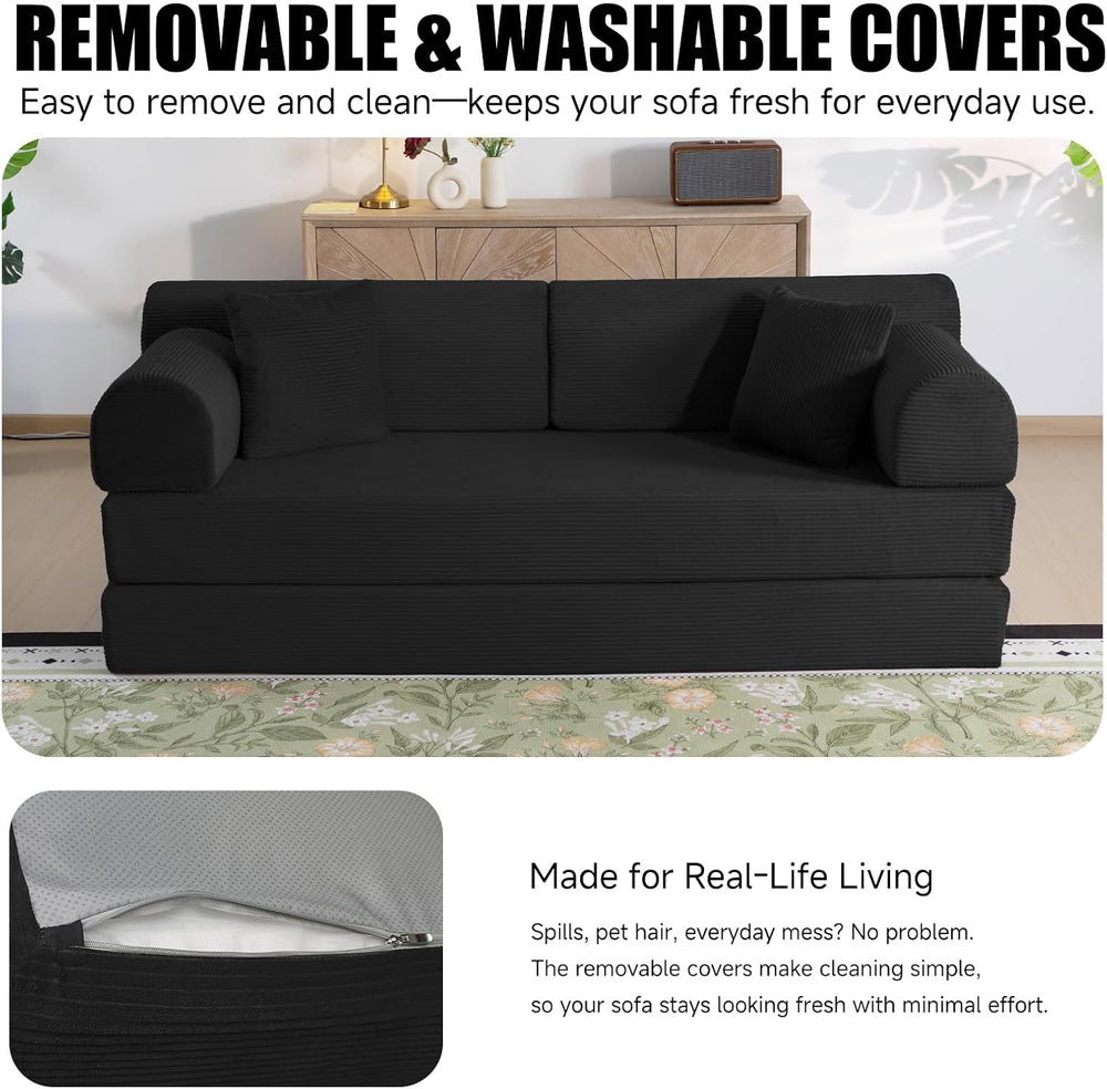 79" Memory Foam Sofa Bed, High Backrest Convertible Futon Boneless Couch