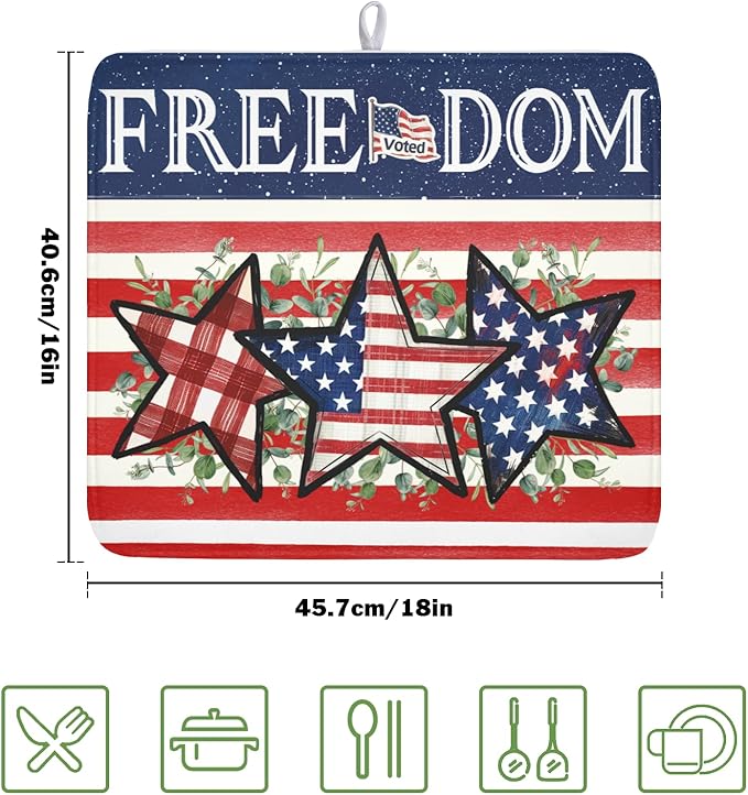 4th of July Dish Drying Mat 18x16 Inch, Patriotic Drying Mat - Image 2