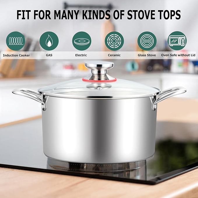 TeamFar 8 Quart Stock Pot, Stainless Steel Tri-ply Stockpot Pasta Cooking Pot - Image 5