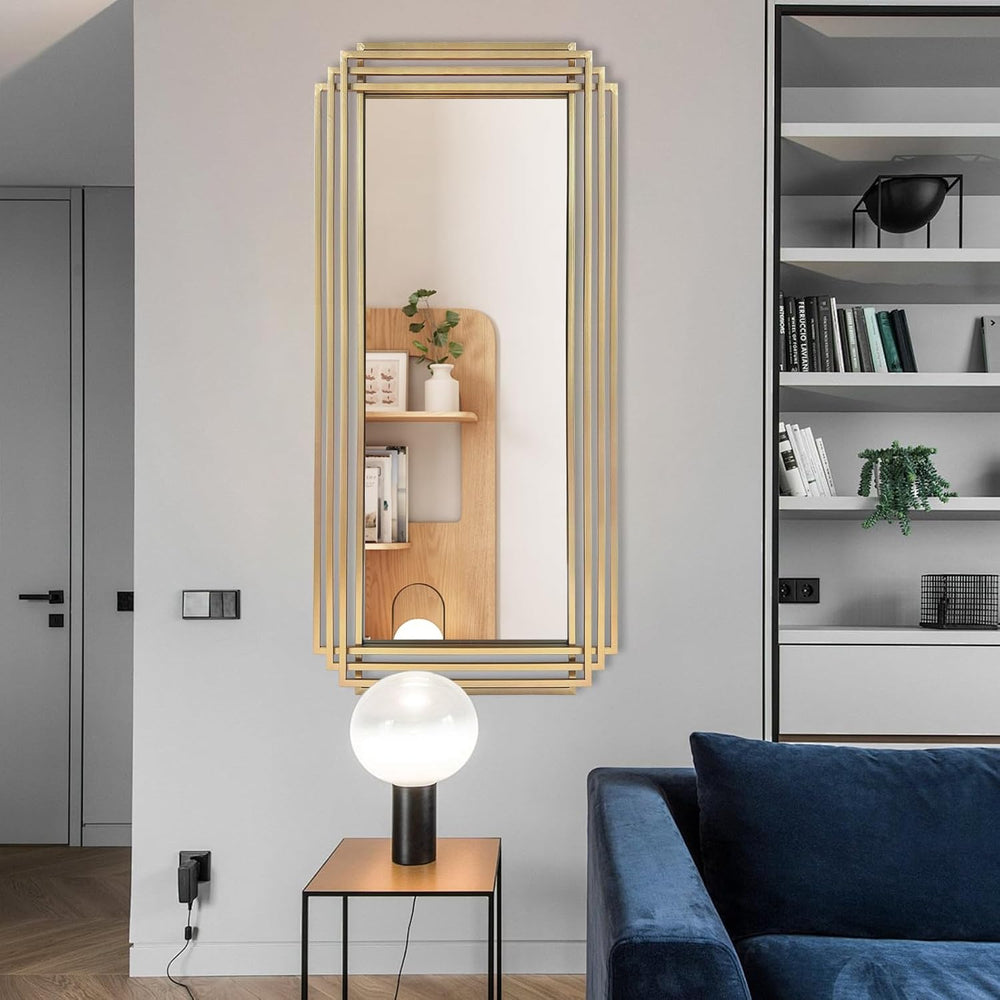 47"x22" Large Rectangle Decorative Mirror with Geometric Frame