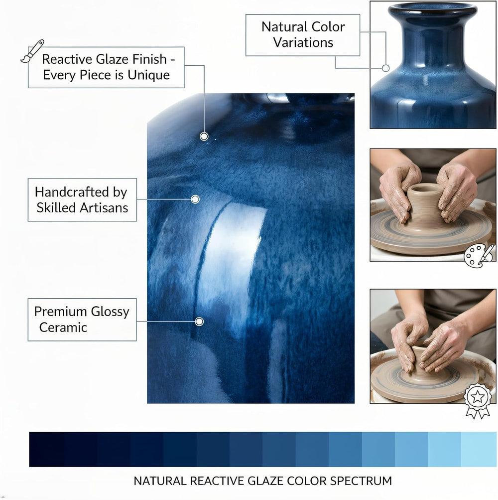 Mowtanco Blue Ceramic Vases Home Decor, 3 Small Modern Farmhouse Vases