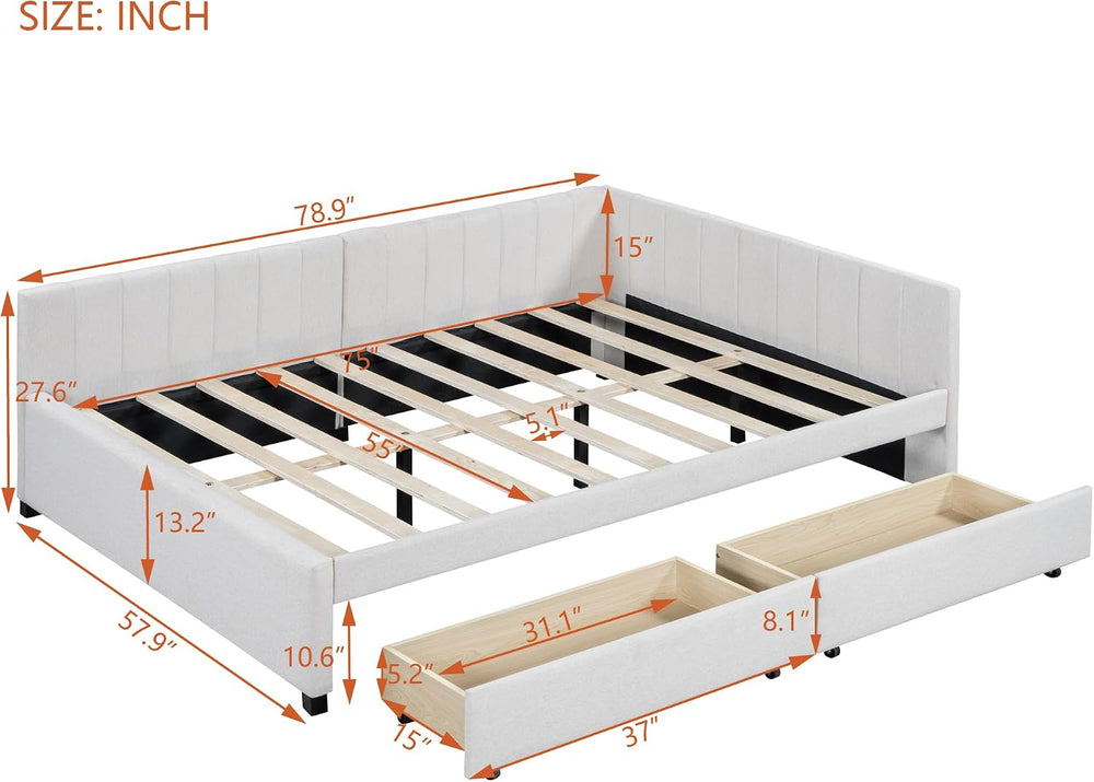 Merax Upholstered Daybed with 2 Storage Drawers, Full Size Sofa Bed Frame, No...