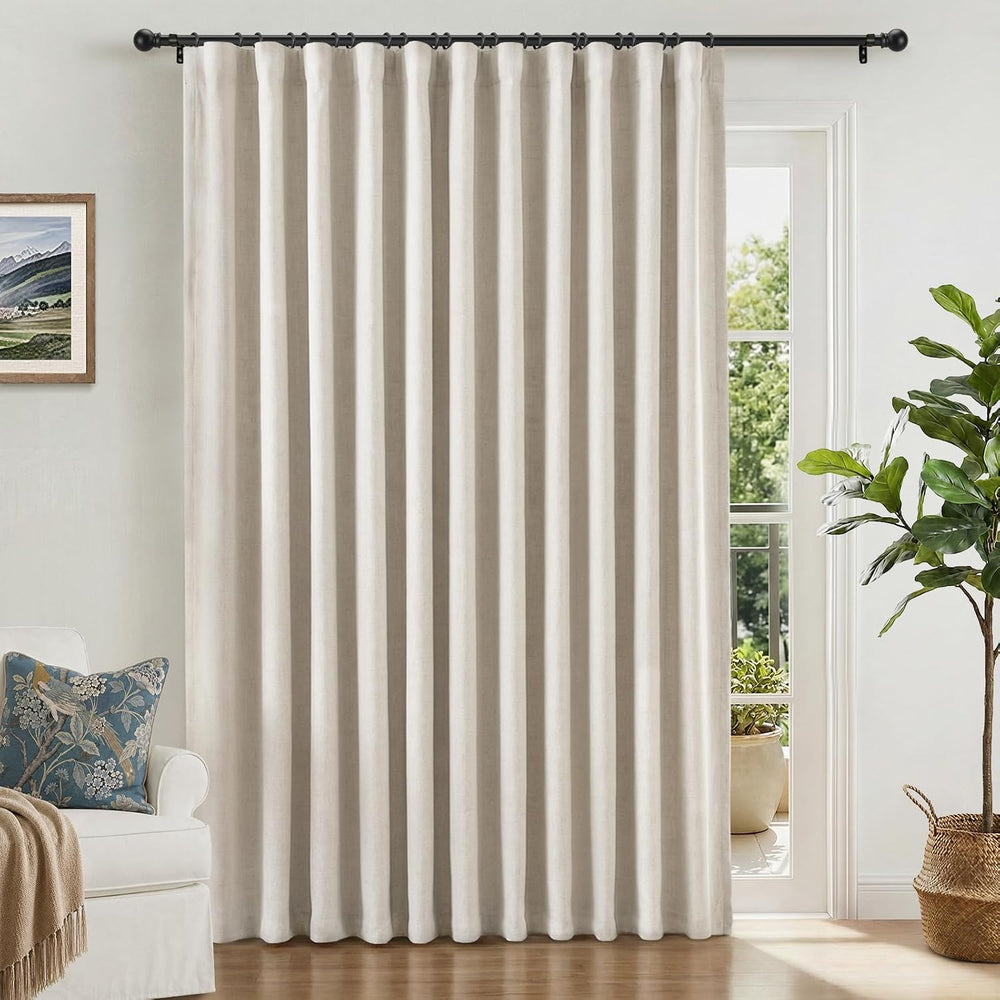 INOVADAY Linen Textured 100% Blackout Sliding Door Curtains 102x84 Beige