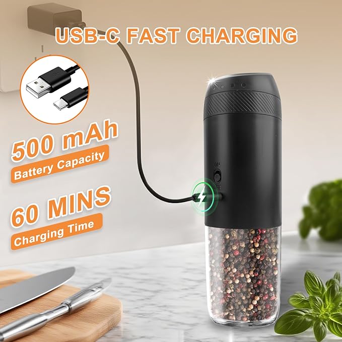 Gravity Electric Salt and Pepper Grinder Set Rechargeable, External Adjustable - Image 8