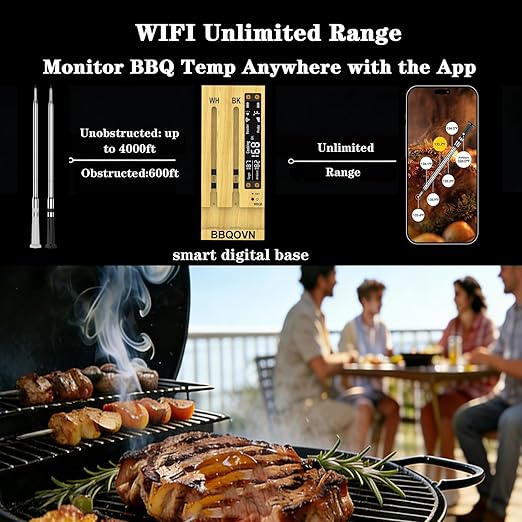 BBQOVN WiFi Sub-1G Wireless Meat Thermometer Unlimited Range 7 NIST Certified - Image 3