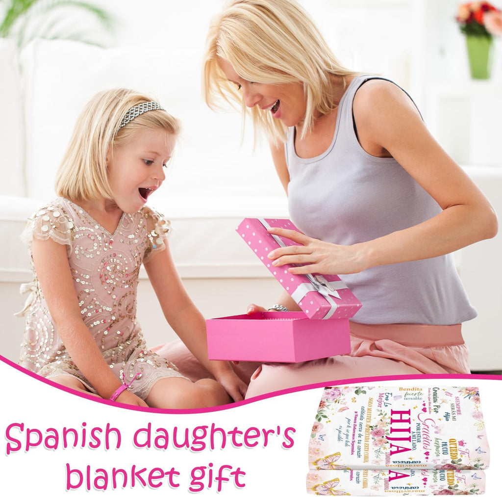 Wxiben Spanish Daughter Blanket Gifts - Regalos para Hija Daughter’s Gifts from Dad Mom Regalo De Mamá para Hija Regalo De Cumpleaños Navidad Hija Daughter in Spanish Throw Blanket for Couch 60x50in