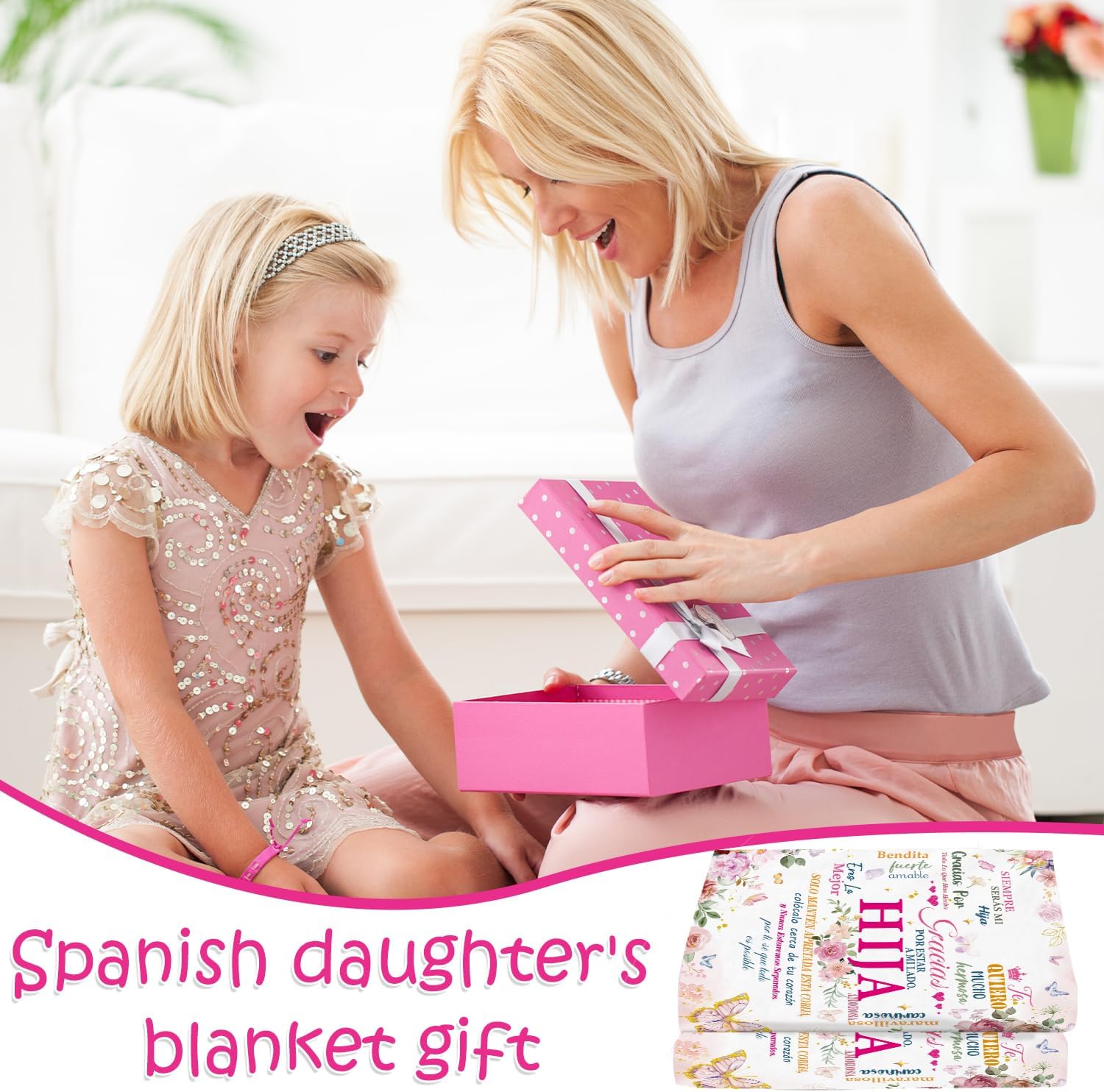 Wxiben Spanish Daughter Blanket Gifts - Regalos para Hija Daughter’s Gifts from Dad Mom Regalo De Mamá para Hija Regalo De Cumpleaños Navidad Hija Daughter in Spanish Throw Blanket for Couch 60x50in