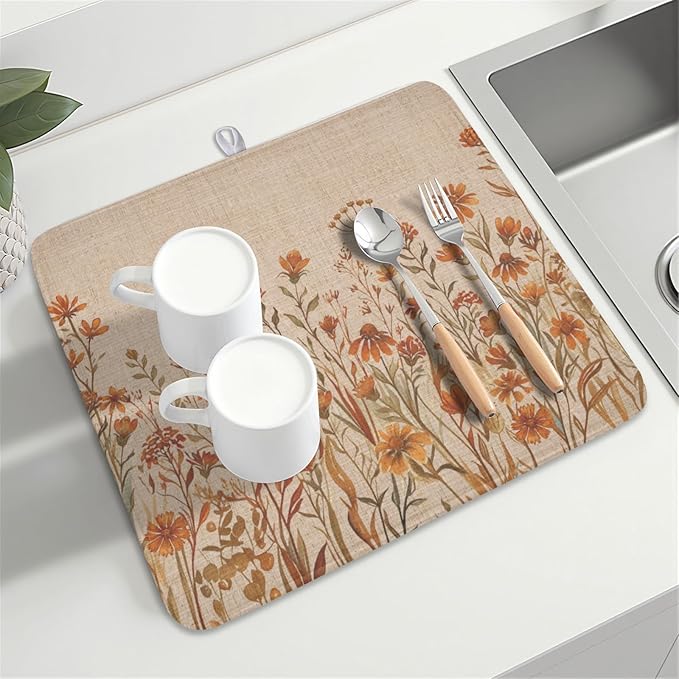 Fall Floral Dish Drying Mat for Kitchen Counter 16 x 18 Inch Autumn Sunflower - Image 8