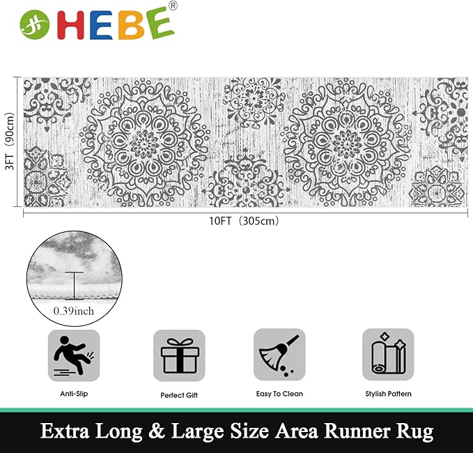 HEBE Hallway Runner Rug 3'x10' Washable Vintage Distressed Area Rugs Non Slip - Image 2